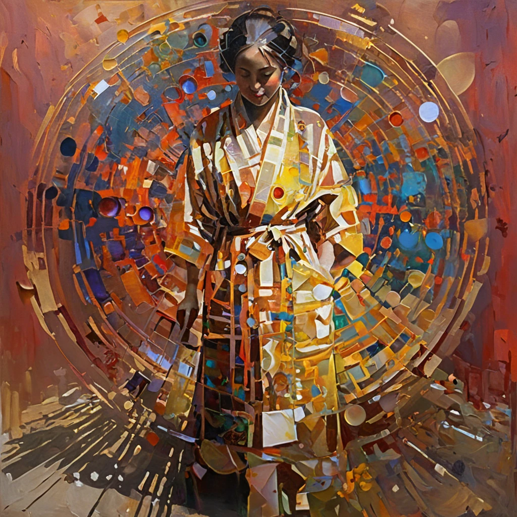(An abstract painting with many large and small circles and squares scattered throughout:1.4)、Strong light、Deep contrast、Spiritual paintings that give viewers deep wisdom、intricate and intense Oil paints, Abstract Painting, intricate Oil paintsing artwork, Vadim Kashin、Realistic, gives the viewer a detailed impact, a portrait painted with oil paint, , intricate and wet Oil paints, Oil paints, New art beyond dimensions, Only shapes, Ryan Hewett、bichu、oil paintin、A three-dimensional painting、super masterpiece、Ultra high definition、vivid colors、