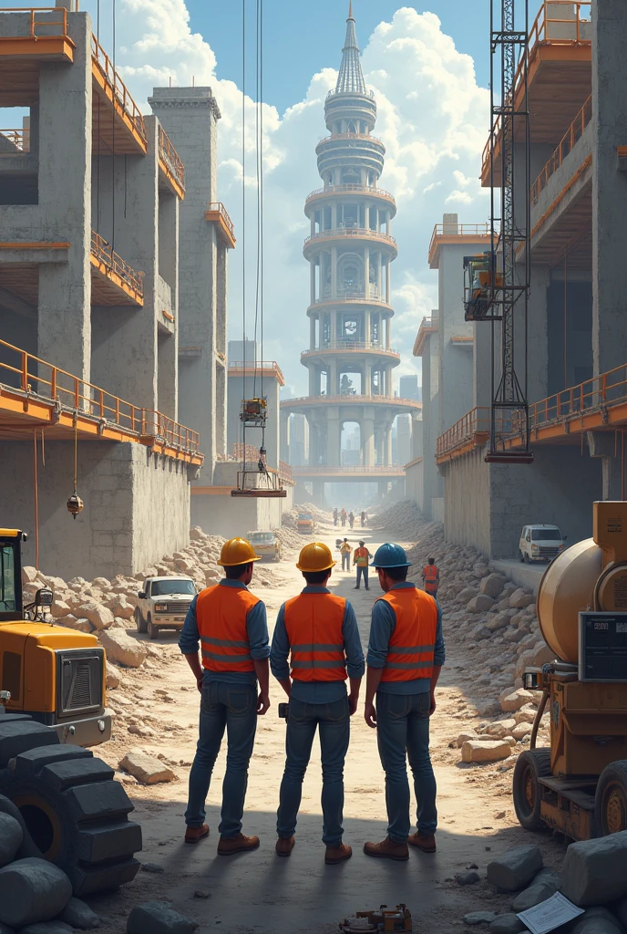 SHOW ENGINEERS ARE WORKING AT CONSTRUCTION SITE