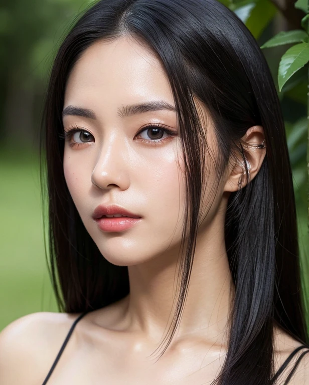 ((surreal、Super detailed image, maybe a photo.,Captures the details of the skin texture of an incredibly beautiful woman..))long straight black hair。outdoors.