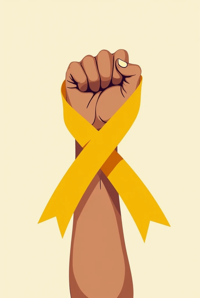 Create a drawing of a fist with a yellow ribbon that refers to the motto "united we are stronger"