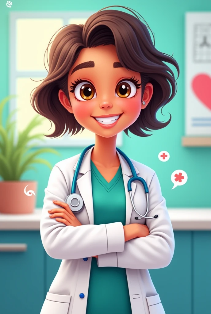 I want a pic of doctor girl in cartoon version with white coat and name of wabra doctor name wabra 