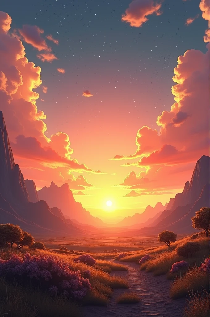 [Cut to a beautiful scene in nature: a sunset or starry sky