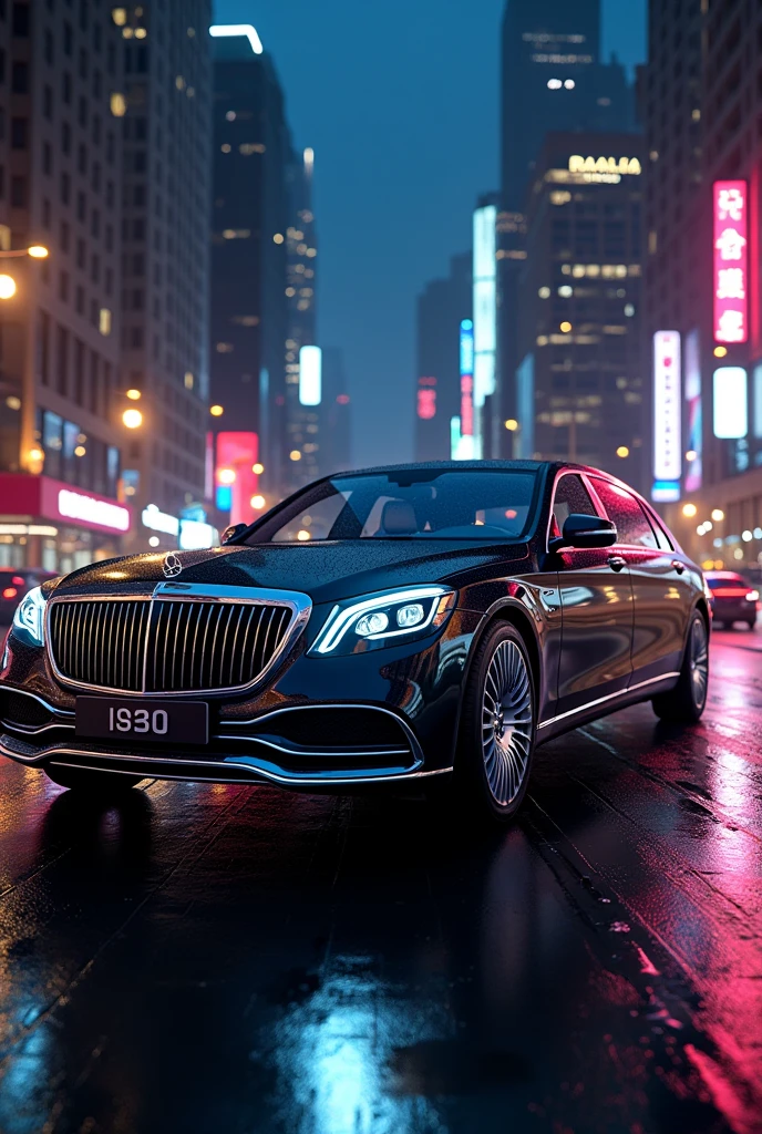 Mercedes Maybach at night through the city