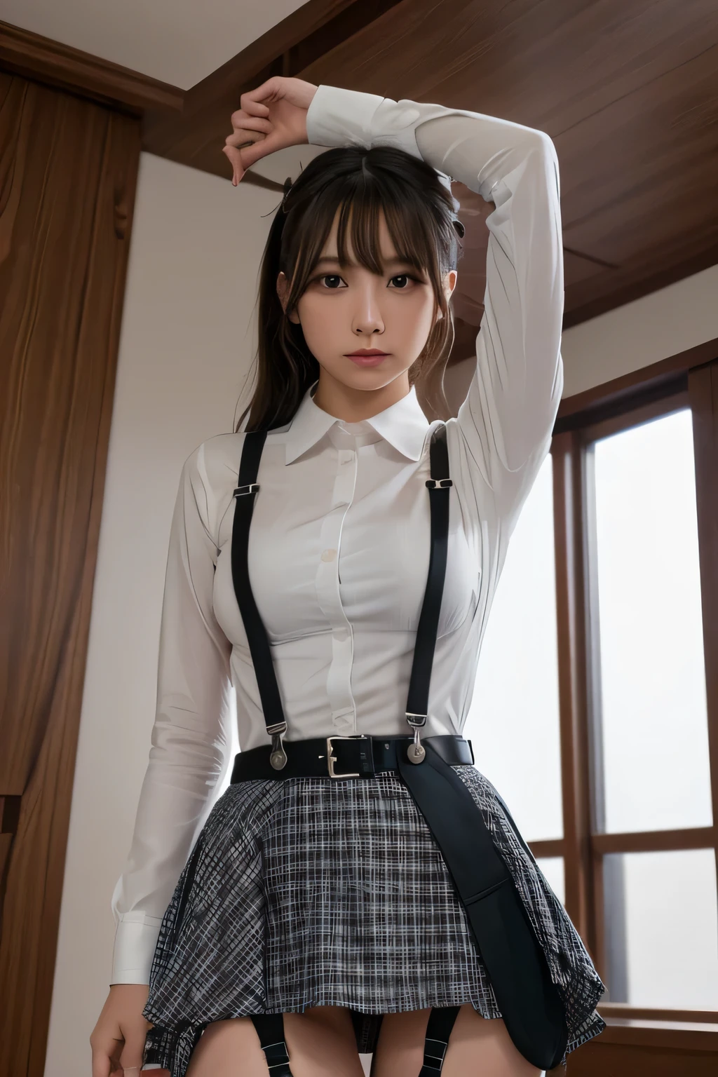 1 female, , high quality, masterpiece, Ultra-high resolution, Cinema Lighting, 1 female, , high quality, masterpiece, Ultra-high resolution, , Cinema Lighting, suspenders Moderate breasts Small face Looking up Sweat Thin belt buzzer 脇Sweat garter belt Belt on pants holster Hands behind your back Looking up Anxious face Knee-high Knee socks Knee-highソックス garter ふとももにgarter belt Checkered mini skirt Panty shot Skirt gap Armament holster holster Hands behind your back Anxious expression Anxious face, legs apart Armament Leg Holster holster See-through clothing heavy rain Rain-soaked dress shirt,Moderate breasts ガーターbelt suspenders Garter on the thigh Checkered mini skirt Looking up Pause belt Armpit sweat Hands behind back Raise your hands