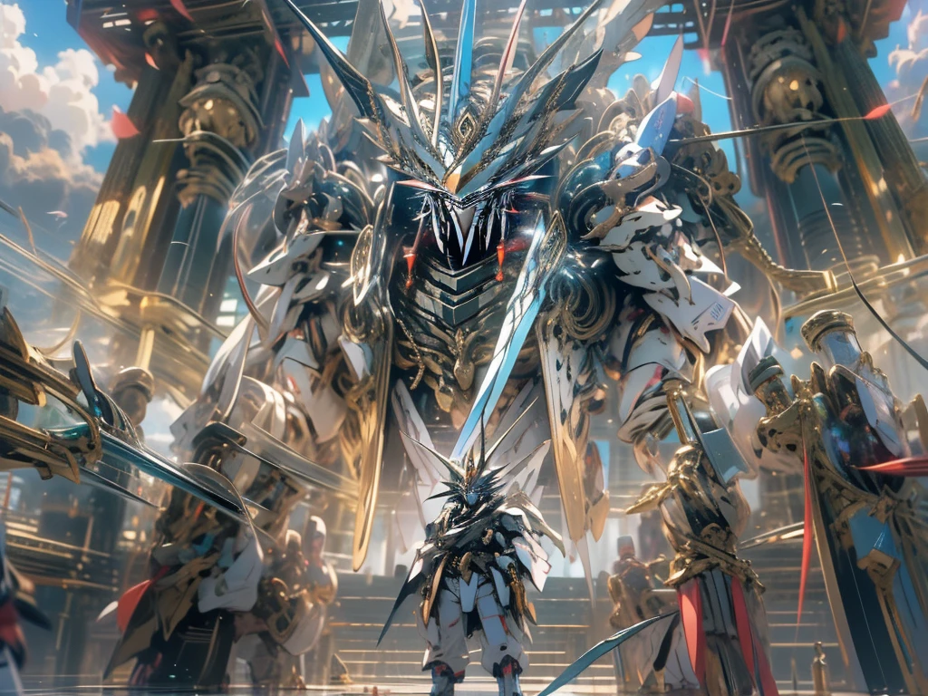 masterpiece, Highest quality, 8k, Anime1scene, Combined Robo, Giant Sword, Bali standing, Ready your sword、The tip of the sword is diagonally forward, bank