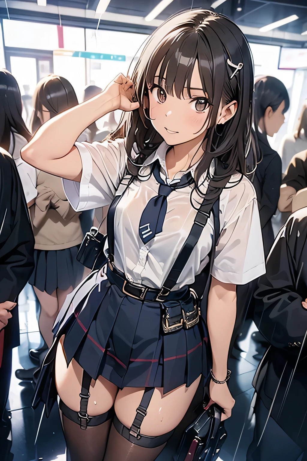 1 female, , high quality, masterpiece, Ultra-high resolution, Cinema Lighting, 1 female, , high quality, masterpiece, Ultra-high resolution, , Cinema Lighting, suspenders Moderate breasts Small face Looking up Sweat Thin belt buzzer 脇Sweat garter belt Belt on pants holster Hands behind your back Looking up Anxious face Knee-high Knee socks Knee-highソックス garter ふとももにgarter belt Checkered mini skirt Panty shot Skirt gap Armament holster holster Hands behind your back Anxious expression Anxious face, legs apart Armament Leg Holster holster See-through clothing heavy rain Rain-soaked dress shirt,Moderate breasts ガーターbelt suspenders Garter on the thigh Checkered mini skirt Looking up Pause belt Armpit sweat Hands behind back Raise your hands