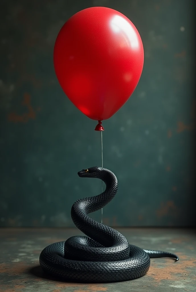 Red balloon and black imposing snake 
