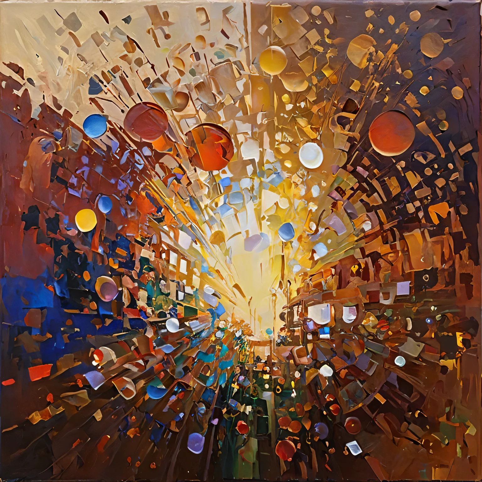 (An abstract painting with many large and small circles and squares scattered throughout:1.4)、Strong light、Deep contrast、Spiritual paintings that give viewers deep wisdom、intricate and intense Oil paints, Abstract Painting, intricate Oil paintsing artwork, Vadim Kashin、Realistic, gives the viewer a detailed impact, a portrait painted with oil paint, , intricate and wet Oil paints, Oil paints, New art beyond dimensions, Only shapes, Ryan Hewett、bichu、oil paintin、A three-dimensional painting、super masterpiece、Ultra high definition、vivid colors、