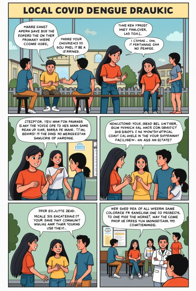 Create a comic strip showing how you would communicate to your community the Advantage/s of following health protocols and guidelines amidst Dengue outbreak/Covid 19 Pandemic in your Municipality or Province. You may cut-out pictures of people or authorities to depict your character, but be sure to write your own original scripts and texts. Make the language English: make the language clear