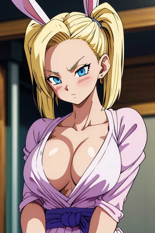 chest, Shortcuts, blue eyes, blonde, Bunny ears, Highest quality, blush, 大きなchest, , Anime Style, Android 18,大きなchest, Heavy breathing, Look closer, Twin tails, Accurate, High resolution, Attention to detail, Frowning, Tsundere, Earrings,Nipples,whole body,Thighs
