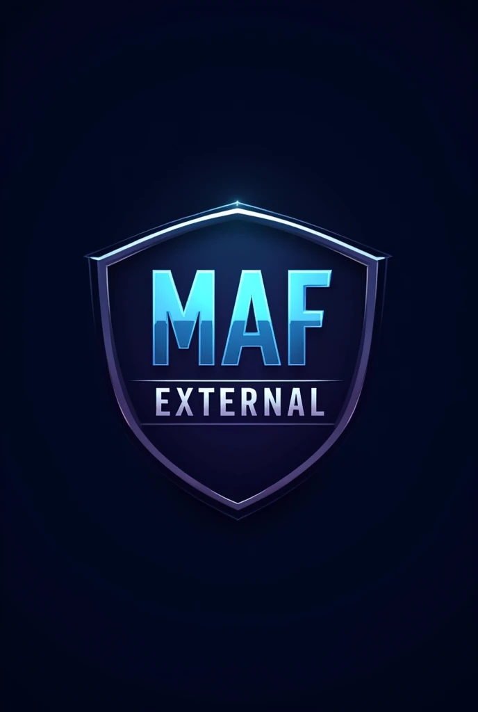 Create a gaming logo style like be front and front borders make shield. Logo name "MAF EXTERNAL".
Logo colour blue must.