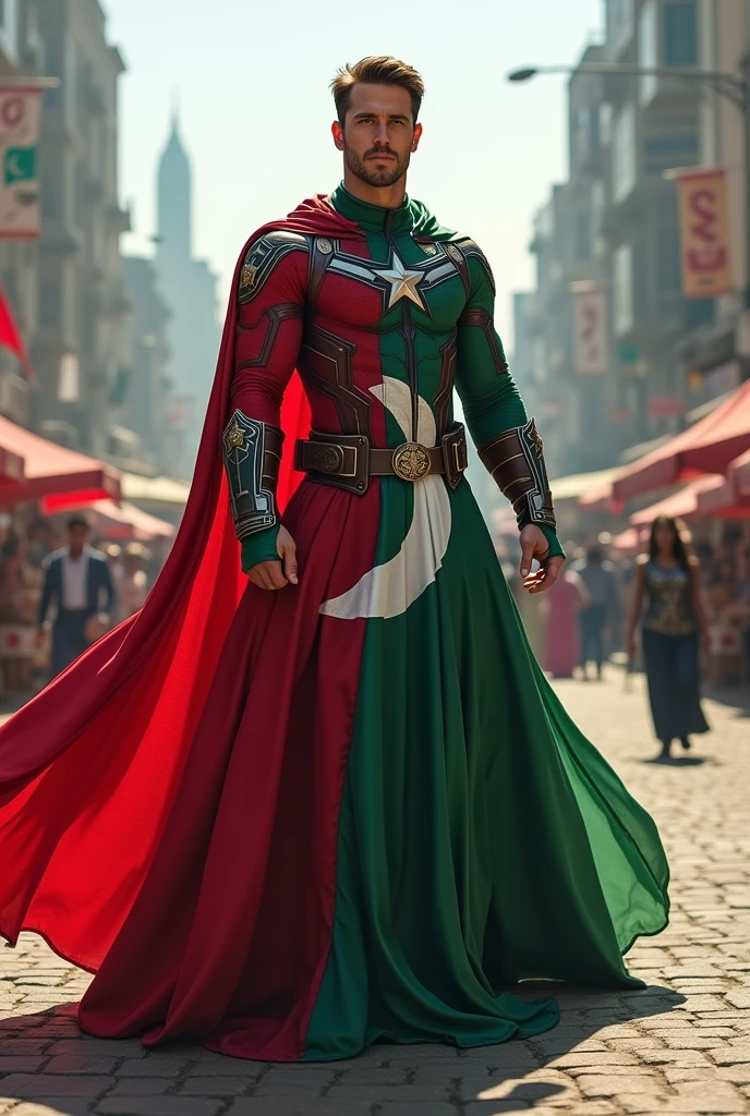 Captain America in Pakistaní flag dress