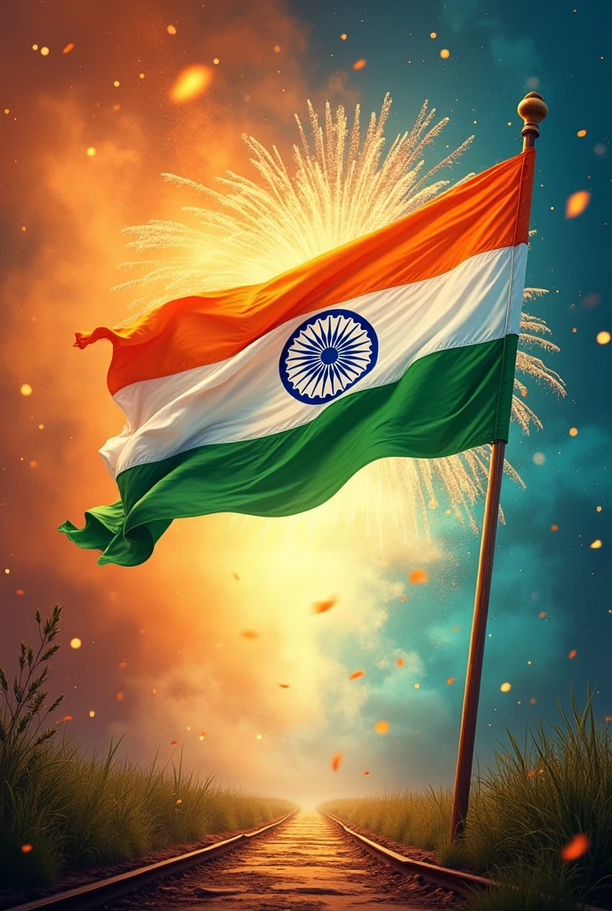 Indian independence day celebration poster with Indian flag and it should be unique and interesting