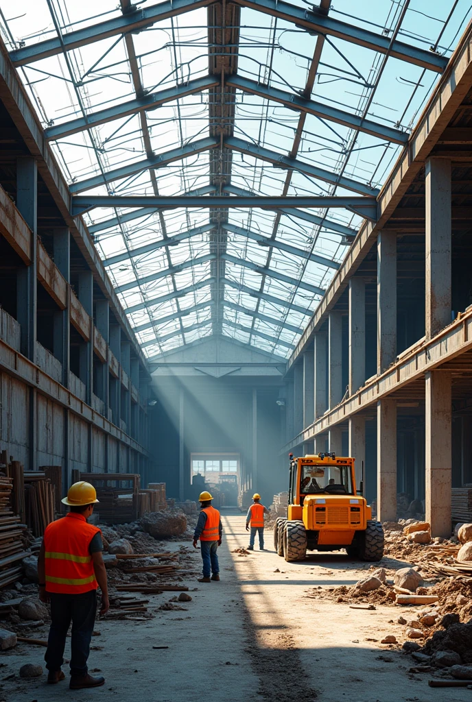VERY REALISTIC IMAGE OF UNDERCOSTRUCTION SITE OF STEEL STRUCTURE WAREHOUSE