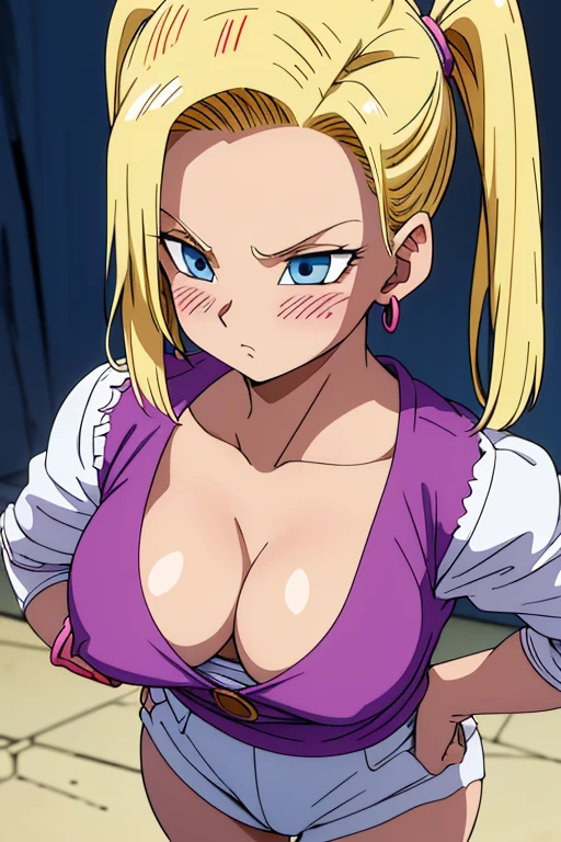 chest, Shortcuts, blue eyes, blonde, Bunny ears, Highest quality, blush, 大きなchest, , Anime Style, Android 18,大きなchest, Heavy breathing, Look closer, Twin tails, Accurate, High resolution, Attention to detail, Frowning, Tsundere, Earrings,Nipples,whole body,Thighs
