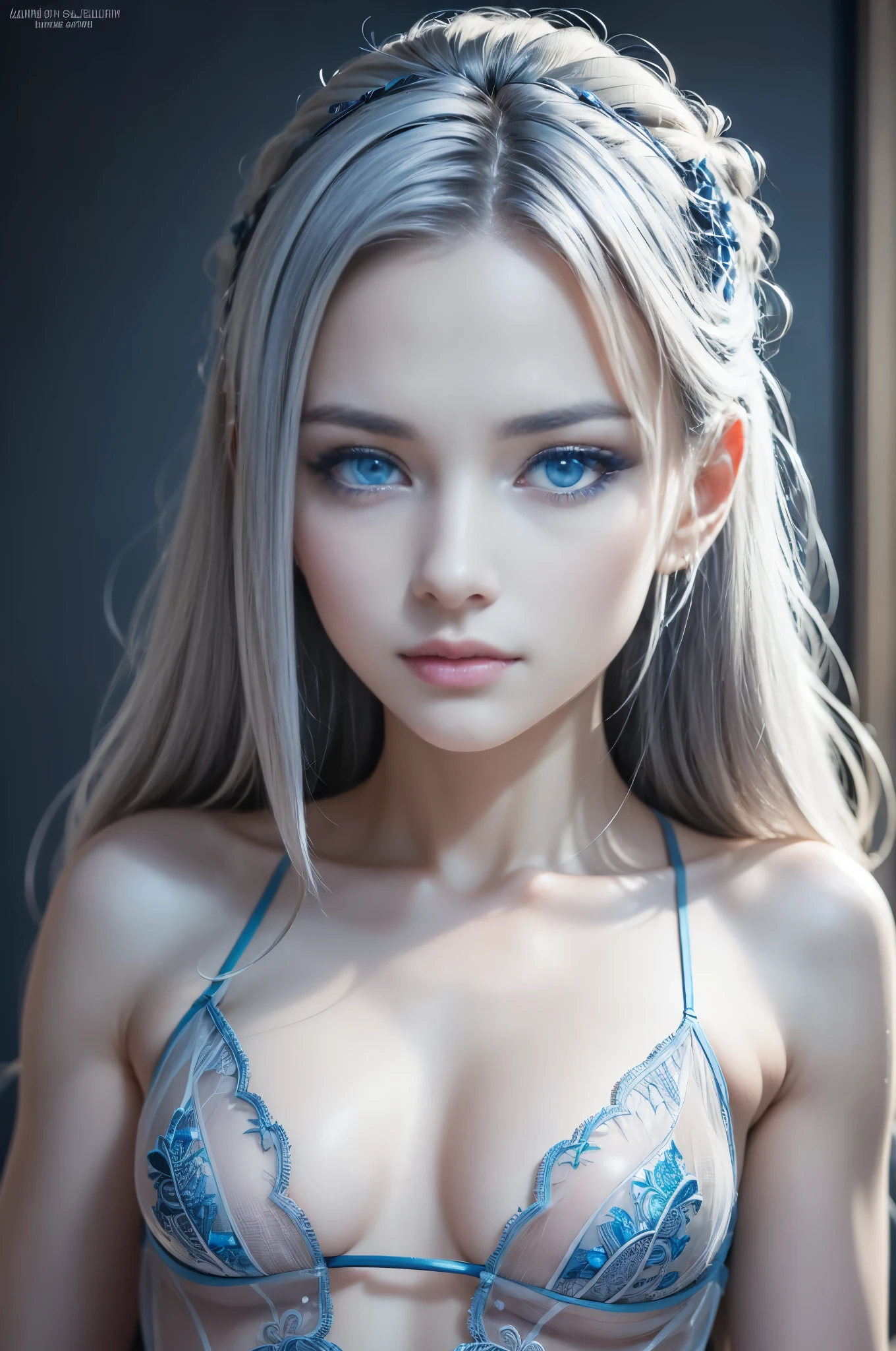 8k, (full body shot:1.2), 20-year-old European girl, raw, Beautiful woman, (straight gray hair), (intricate, sheer, transparent, translucent,(no clothes:1.2)), intricate, beautifull face, elegant, highly detailed, digital hyperrealistic photography, hyperrealistic photography filigree, shyness, most beautyfull face, (masterpiece, sidelighting, (finely detailed beautifull blue eyes: 1.2)),