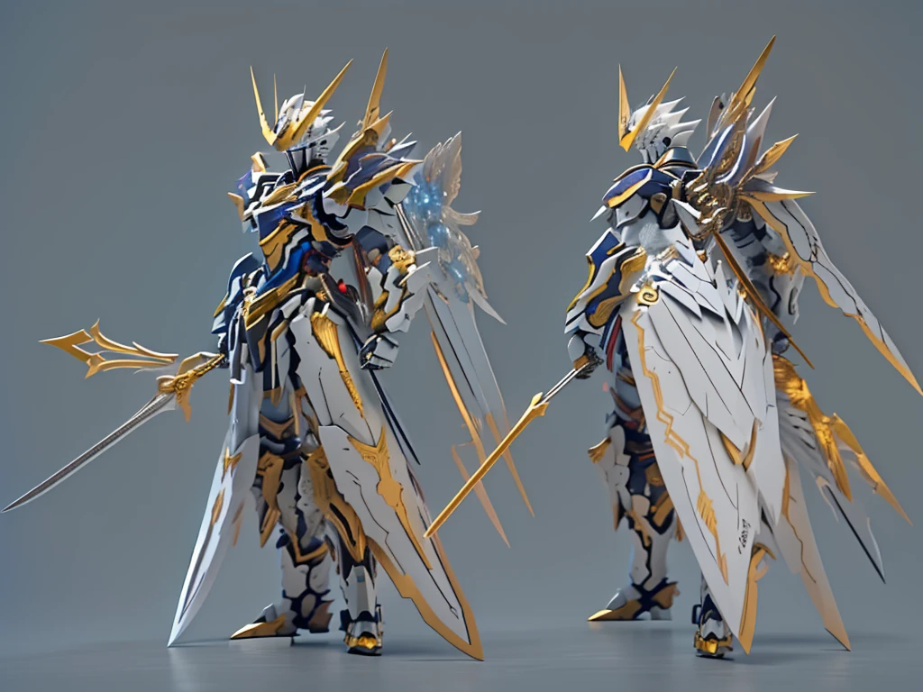 masterpiece, Highest quality, 8k, Anime1scene, Combined Robo, Wing on the back, ((Giant Sword, Hold your sword in both hands、The tip of the sword is diagonally forward, Standing with a tilted head.)), bank