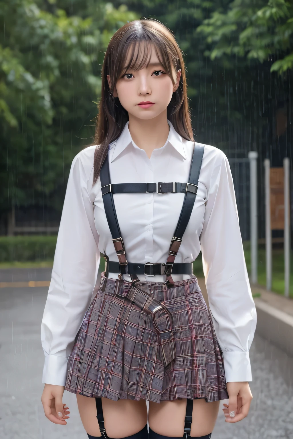 1 female, , high quality, masterpiece, Ultra-high resolution, Cinema Lighting, 1 female, , high quality, masterpiece, Ultra-high resolution, , Cinema Lighting, suspenders Moderate breasts Small face Looking up Sweat Thin belt buzzer 脇Sweat garter belt Belt on pants holster Hands behind your back Looking up Anxious face Knee-high Knee socks Knee-highソックス garter ふとももにgarter belt Checkered mini skirt Panty shot Skirt gap Armament holster holster Hands behind your back Anxious expression Anxious face, legs apart Armament Leg Holster holster See-through clothing heavy rain Rain-soaked dress shirt,Moderate breasts ガーターbelt suspenders Garter on the thigh Checkered mini skirt Looking up Pause belt Armpit sweat Hands behind back Raise your hands