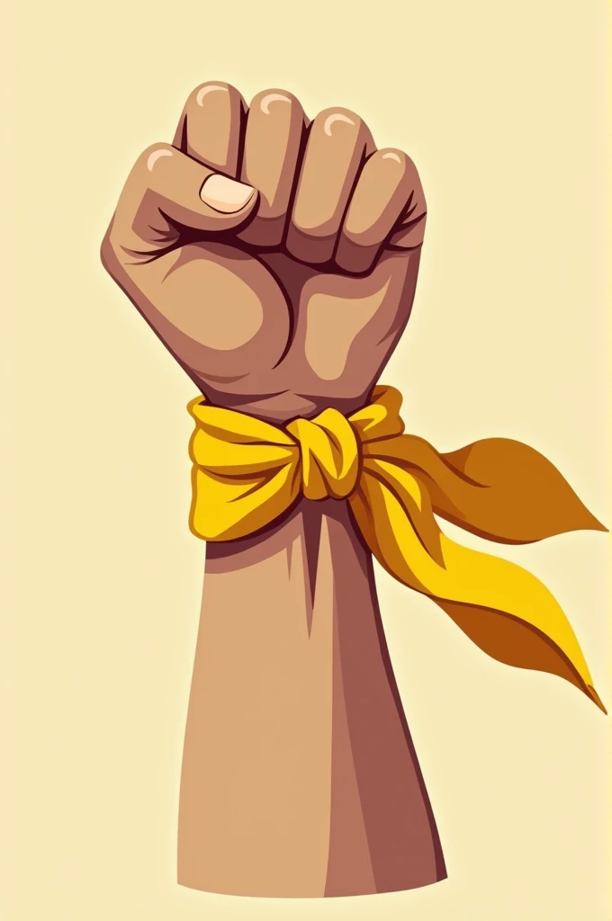 Create a drawing of a fist with a yellow handkerchief around the wrist that refers to the motto "united we are stronger" (that the.color of the hand is a light skin)