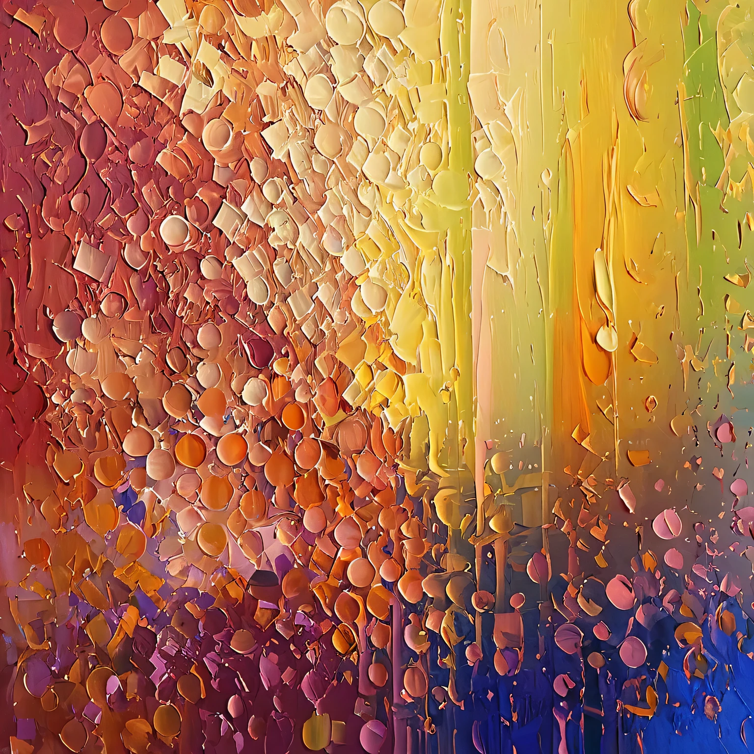 (An abstract painting with a scattered geometric pattern of numerous circles and squares of varying sizes.:11.4)、Strong light、Deep contrast、Spiritual paintings that evoke a sense of autumn in what they depict、intricate and intense Oil paints, Abstract Painting, intricate Oil paintsing artwork, Vadim Kashin、Realistic, gives the viewer a detailed impact, a portrait painted with oil paint, , intricate and wet Oil paints, Oil paints, New art beyond dimensions, Only shapes, Ryan Hewett、bichu、oil paintin、A three-dimensional painting、super masterpiece、Ultra high definition、vivid colors、