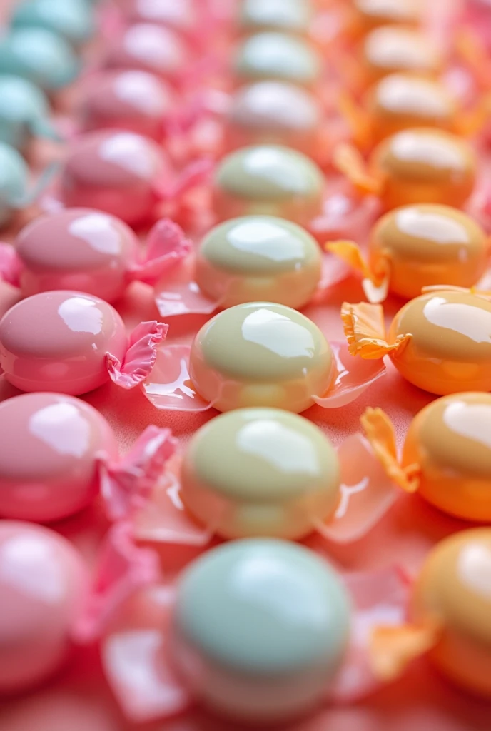 Candy
Wrapped
In a row
Evenly spaced
From the front
Perfectly round