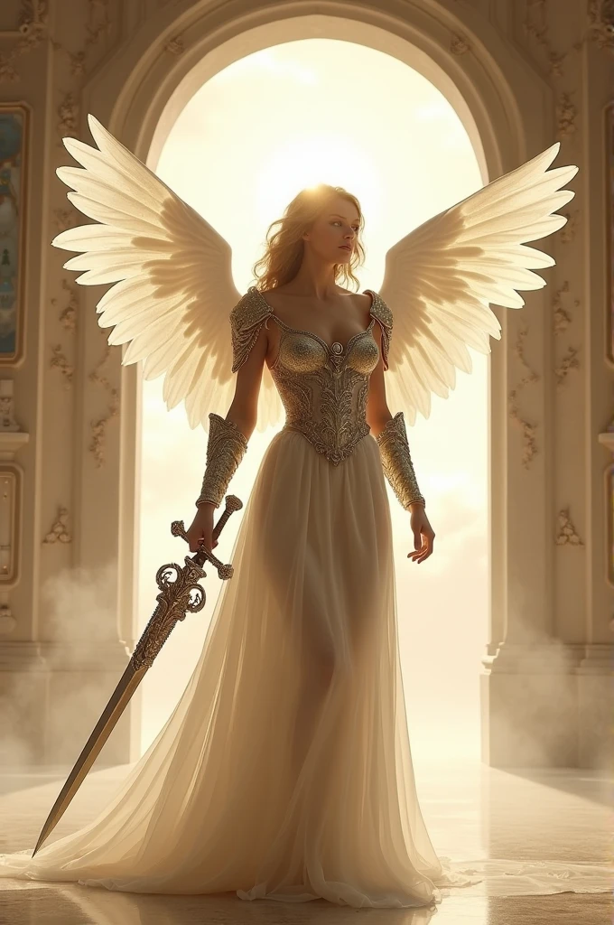 Taylor Swift angel white short dress in heaven gate sword armor warrior halo aura