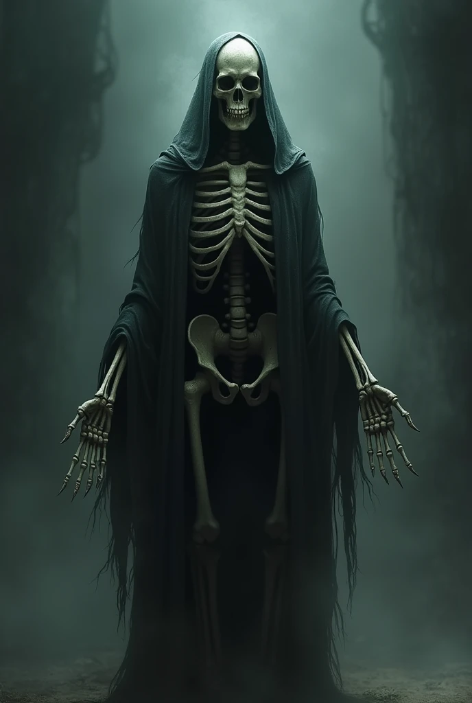 A skeleton asking for silence