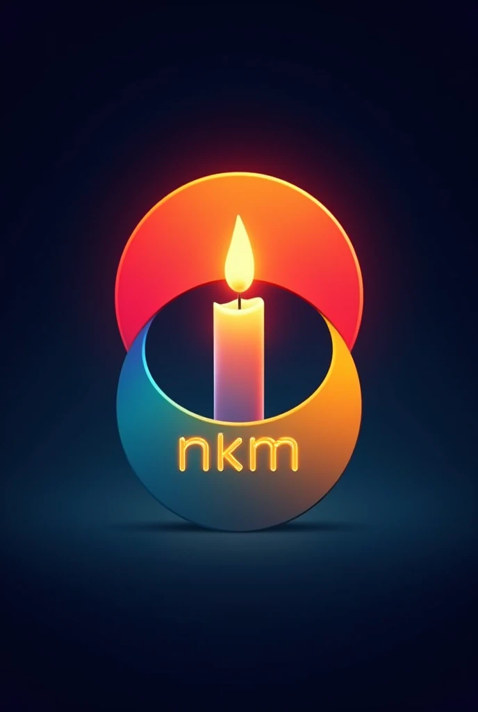 A medicine logo with two overlapping circles, the larger one is red and the smaller one is yellow. Inside the circles is a lit candle with a blue background. Below the candle is the text "nkm" in cyberpunk style.