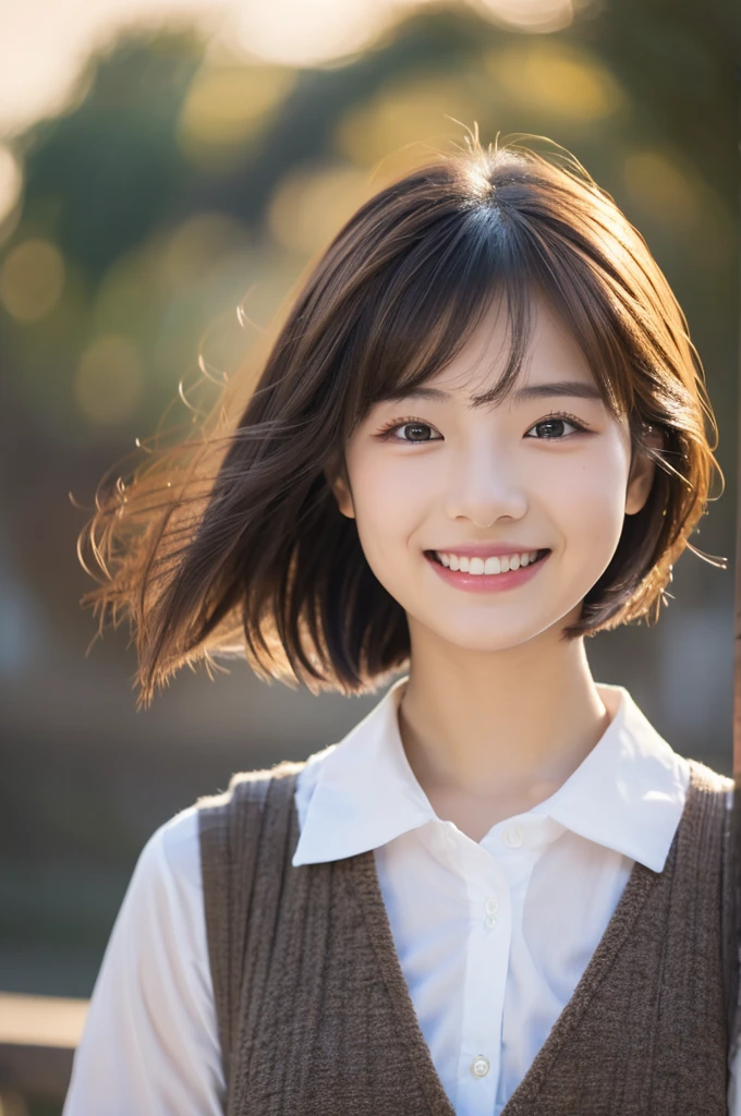 Image resolution 8K、Representative works:1.3)、Beauty、1 female、(魅力的なbody:1)、abdomen:1.1、Dark Brown Hair:1.1、(body:1)、Super detailed facial features、Attractive lips、double eyelid、Wearing fashionable and stylish clothes、Super realistic and super cute details、Japanese women、10th generation(18-year-old)、Adorable smile with a smile、Hair blowing in the wind、short hair、Portrait in the studio、