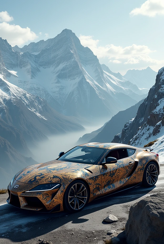 coat of arms over a car on the mountain
