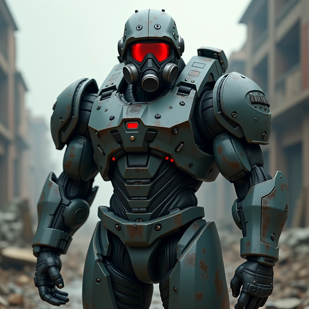Soldier, calm, Gasmask with red glasses, juggernaut suit,