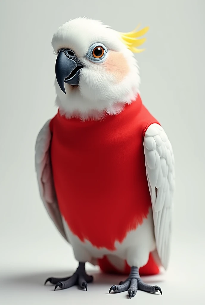 White head Parrot red shirt and show full body with lags stand parrot clean background 