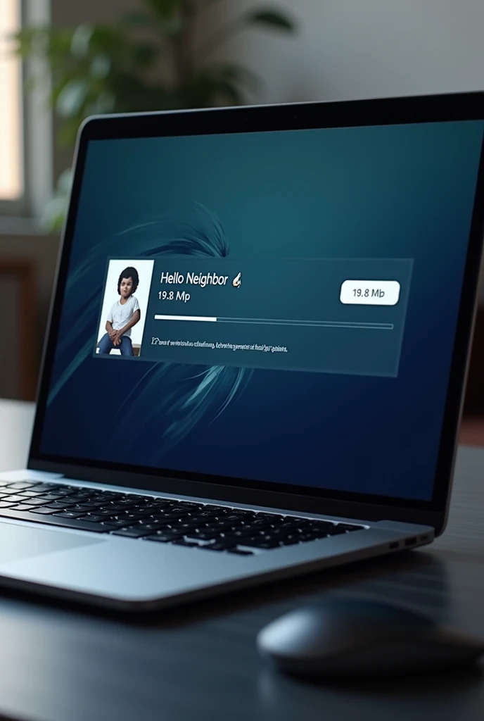 Give me an screenshot from an laptop in which steam is open and a game "hello neighbour" is downloading and the speed is 19.8 Mbps.real.and only laptop desktop not an background.not an side view, front view,not far,laptop so near,an screenshot please not an view far from laptop