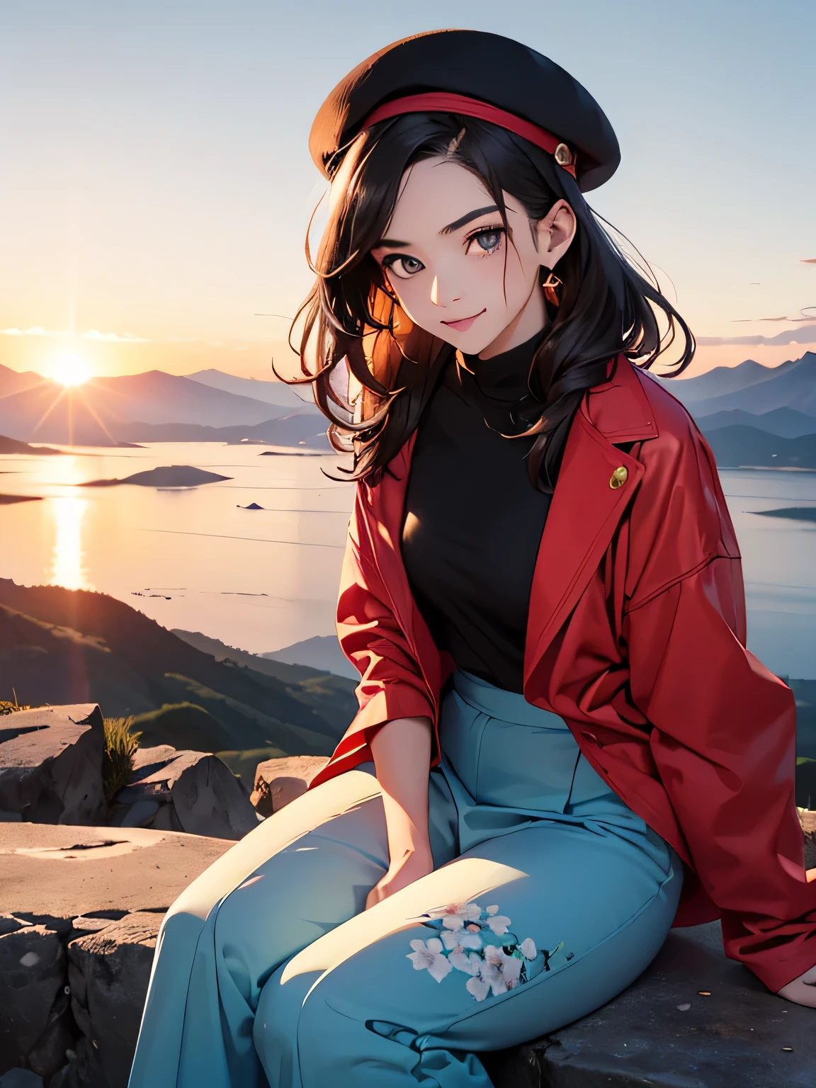 highest quality、High resolution、Detailed Background、(Beautiful face in every detail:1.4)、Anatomically correct、(Detailed facial expressions)、(Detailed eyes:1.2)、Teenage beauty、(Highly detailed face:1.4)、cute hair color、Braided Ponytail、Bobcut、Braided long hair、Wavy Hairstyle、cute hairstyle、well-groomed eyebrows、Cute gestures、Summer view of Mount Fuji from Mount Fuji々、Sunrise Spot、Before dawn、
(Two beautiful girls smiling broadly at the summit with the sunrise in the background:1.5)、
The sky before dawn is starting to change from deep indigo to orange、From the summit of Mount Fuji, a sea of clouds spreads out, and in the distance, the Fuji Five Lakes can be seen、The sun began to rise in the eastern sky、The light is like a golden thread、Mountain々The clouds are gently illuminated.、
Climbing wear for Mount Fuji「Innerwear, mid-layers, and outerwear」These three layers are the basics.、Dress in layers、Put on your hat、Colorful Berets、Loose-fitting sarouel pants like Aladdin pants are comfortable and stylish.、The ethnic print wrap skirt gives off a summer vibe.、Wide pants with a botanical pattern are trendy、
These stretch pants have a slimming effect on your legs and are comfortable and stylish at the same time.、cute
