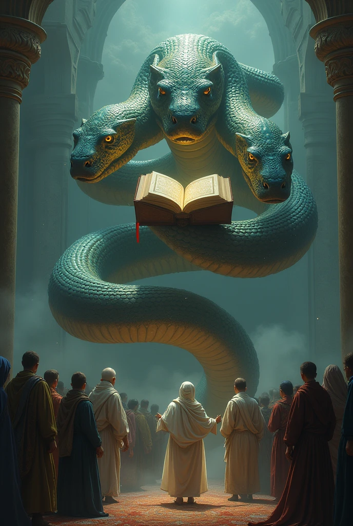 A big 3 head snake carry Qur'an and others people pray namaz