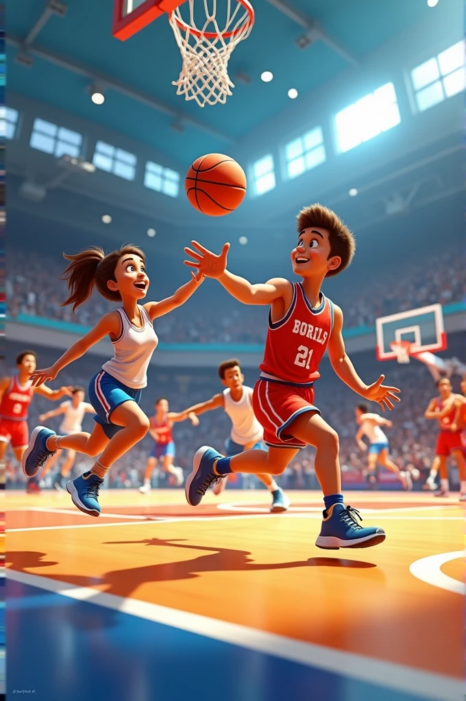 basketball cartoon with movements 