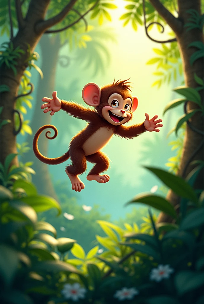 A monkey playing in the jungle 