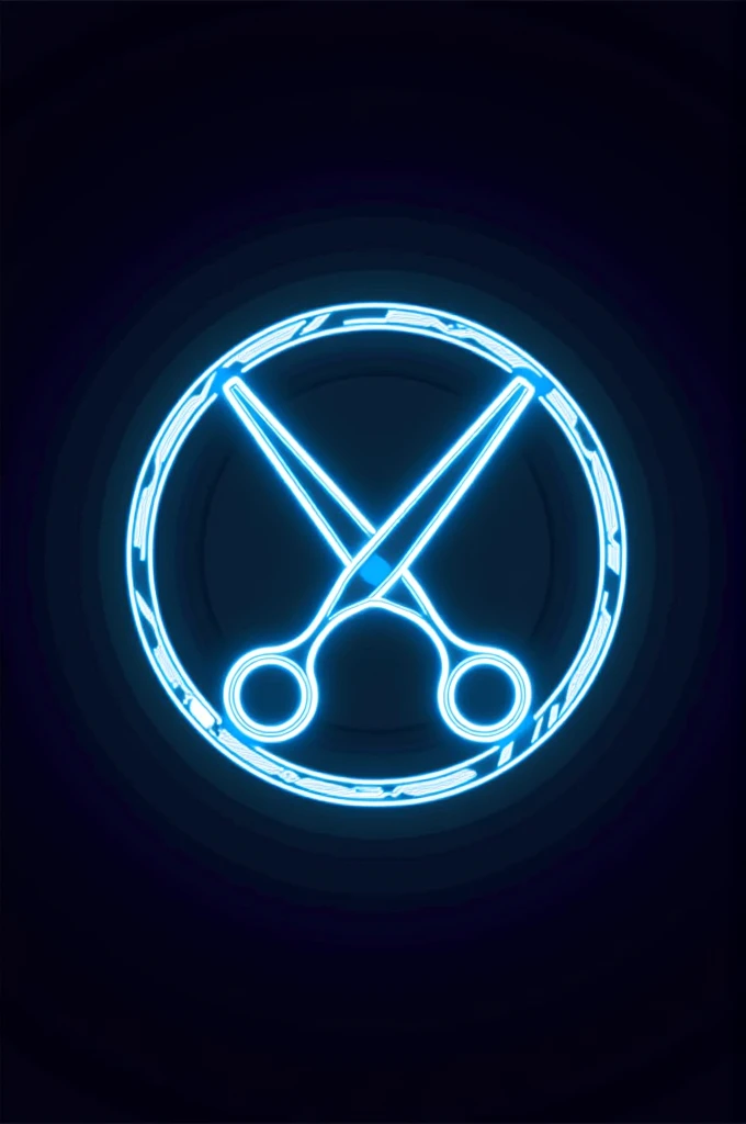 Neon round logo that says Fausto barber shops that has barber scissors and razors and a hair clipper