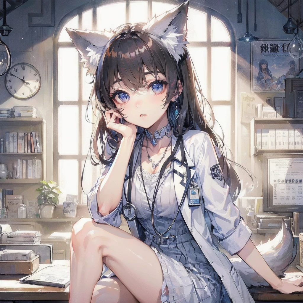 masterpiece, (textured skin), best quality, gorgeous beautiful, (a beautiful girl,wolf ears),detailed clothes,large breasts,narrow waist,, (beautiful face), cinematic lighting, (fantasy anime art ),
