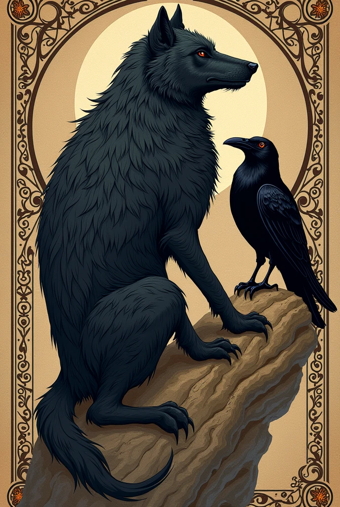 Blason avec loup et corbeau