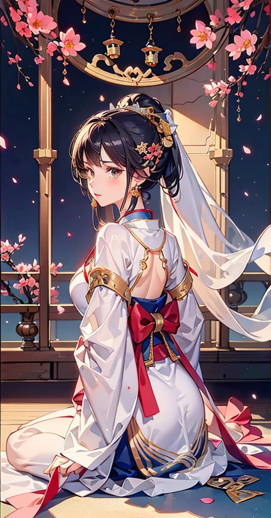 One person, Wear 鎧, lotus leaves, Highest quality, Master, (Full Body Lesbian:1), expensive, Nice face, hair ornaments, (Mid-breasted: 1.8) (solo:1), View your viewers, lips, Shift dress, Order of healing, Choker Necklace, gem, (Ridiculously long hair: 1.4), Elf Ears, Ear Rings, Brown skin, kimono, building, Japanese Castles, Red Armor, (Hentai Realism:1.5), Ultra-high resolution, Highest quality, Shameful blush, Hairline, Arms back, (Expressive hair:1.4) ,Perfect Body Proportions,7 shows ,Sword in hand,Red Armor,daughter,Sword in right hand,Helmet in left hand, (Very delicate and beautiful work),Best image quality,masterpiece,Cherry Blossom Rain,Cherry tree,Petals falling,The face is clear,(Exquisite facial features),Unparalleled beauty,Beautiful teenage girl,Brown-eyed,The highlights are obvious,完成度がexpensive,The details are endless,gemのような目,Blush Lash,Beautiful Face,Facial Makeup,Putting on makeup,(Very nice CG),Silver hair ponytail,Silver White Veil,Best image quality,Clothing of Medieval Japan,Armor