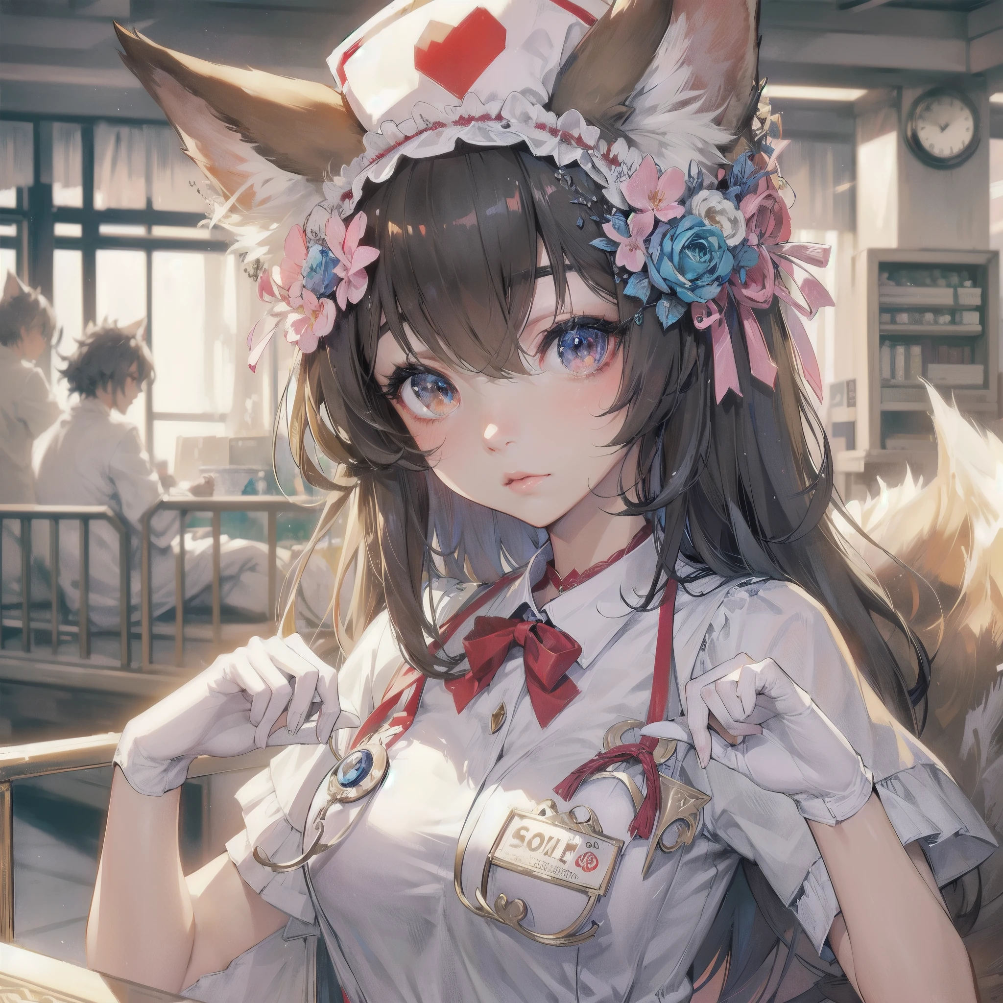 masterpiece, (textured skin), best quality, gorgeous beautiful, (a beautiful girl,wolf ears),detailed clothes,large breasts,narrow waist,, (beautiful face), cinematic lighting, (fantasy anime art ),
