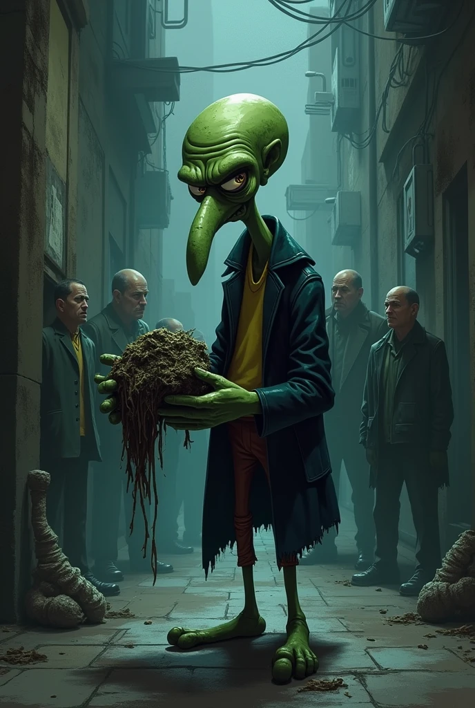 Squidward from Spongebob, but a drug dealer.