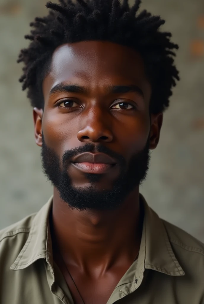 23 year old african man. Tall, defined jawline, very little stubble, curious eyes, calm face , no beard
