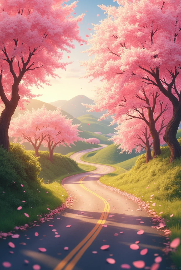 Cherry blossoms dancing along the road

