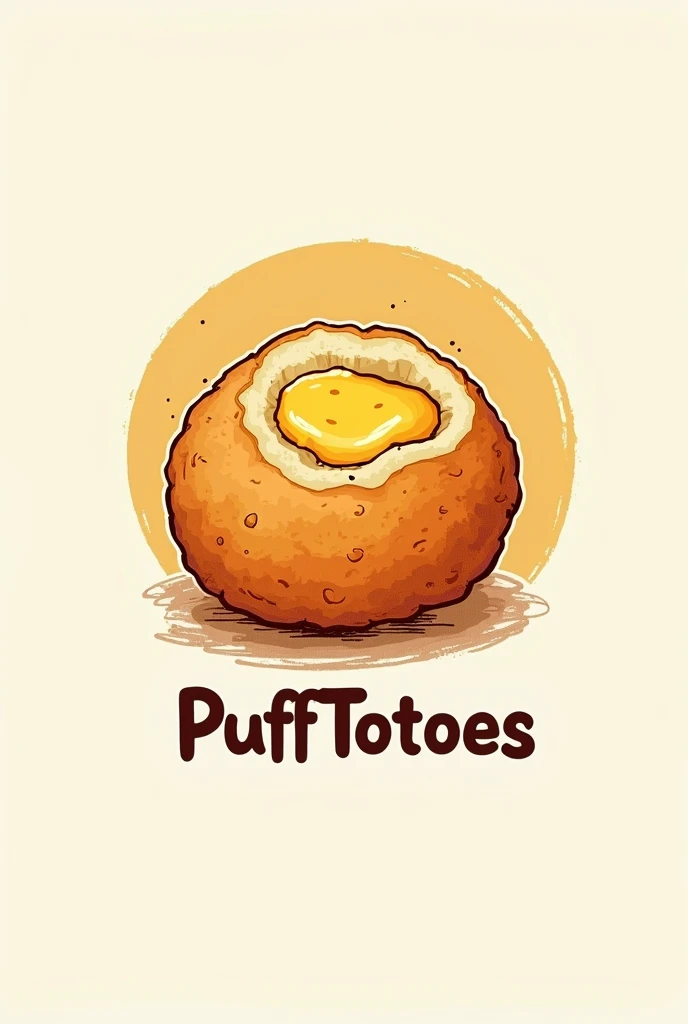Create a business logo with the image of a deepfried mashed potatoes with cheese inside make it as a drawing
Make it round then add a text below PuffTatoes