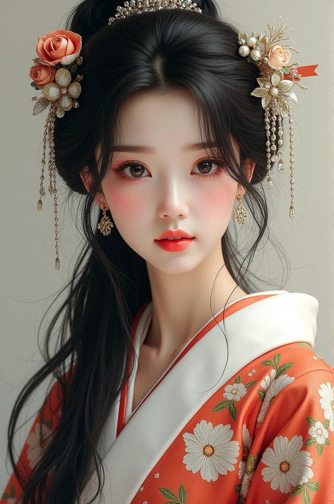 Japanese beauty, long hair, kimono, hair accessories