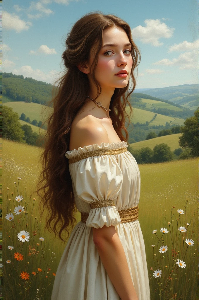 Middle Age princess, countryside, thin, long Brown hair