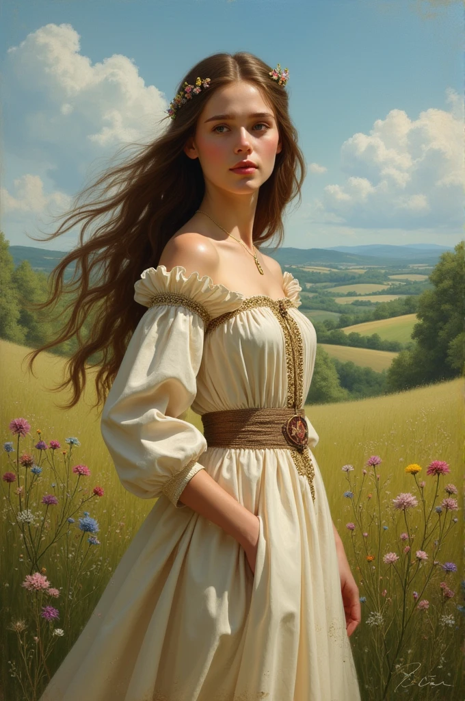 Middle Age princess, countryside, thin, long Brown hair