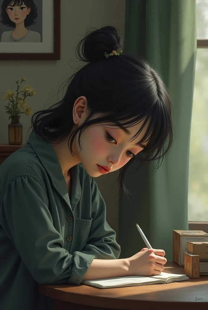 Little girl drawing at desk in China Quiet night --auto --s2